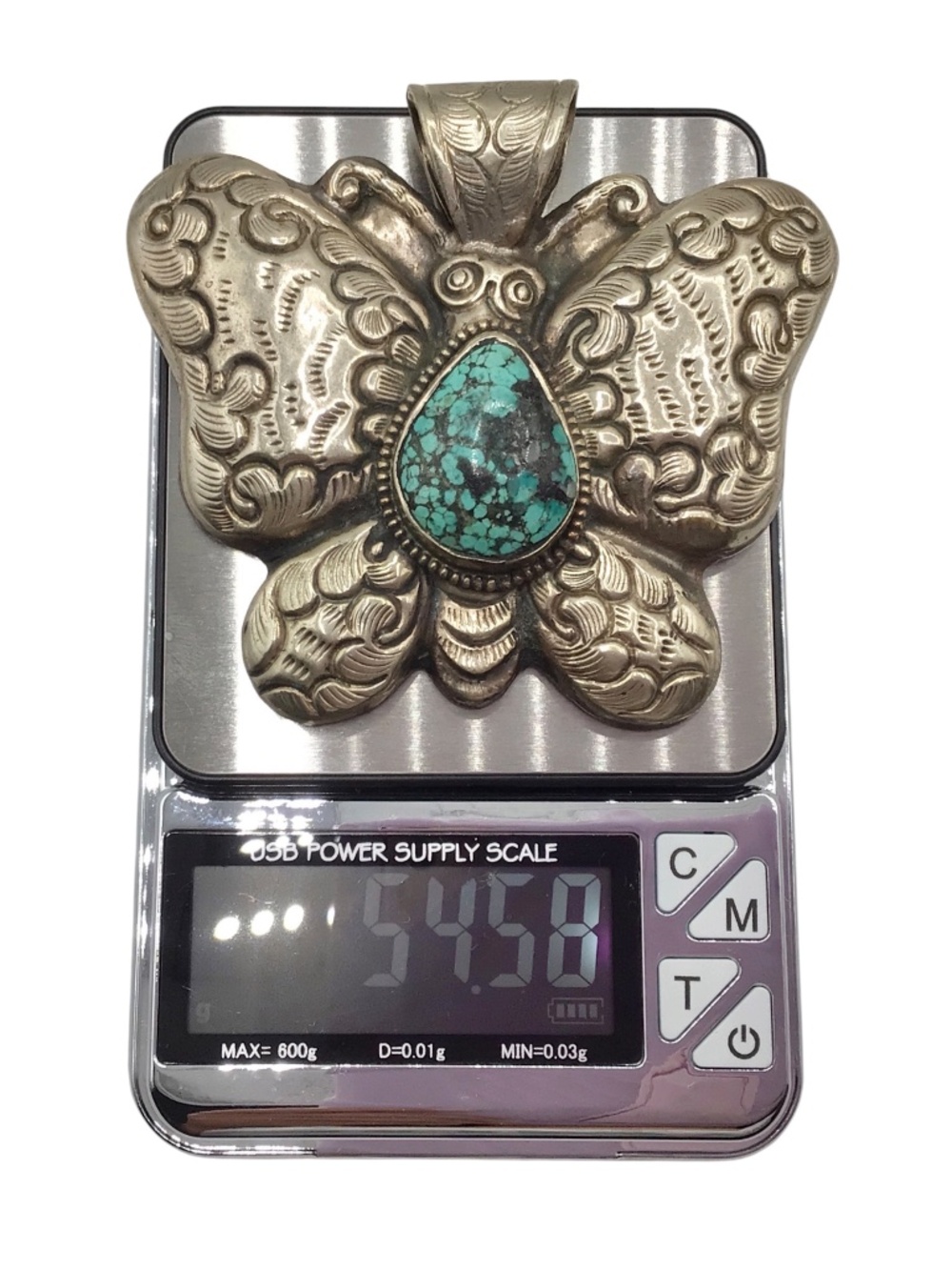 Massive Vintage Tibetan Turquoise Butterfly Pendant, Boho Jewelry